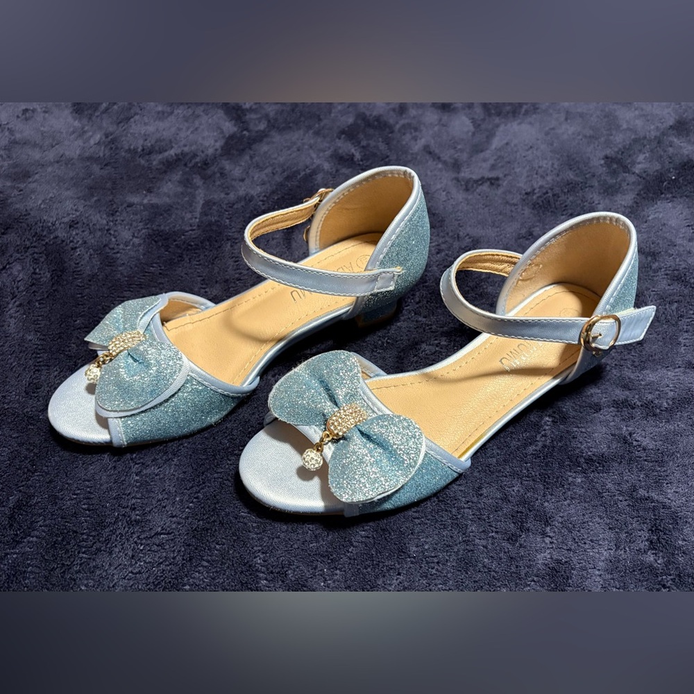 Adamumu Little Girls Glitter Bow Dress high heel shoes